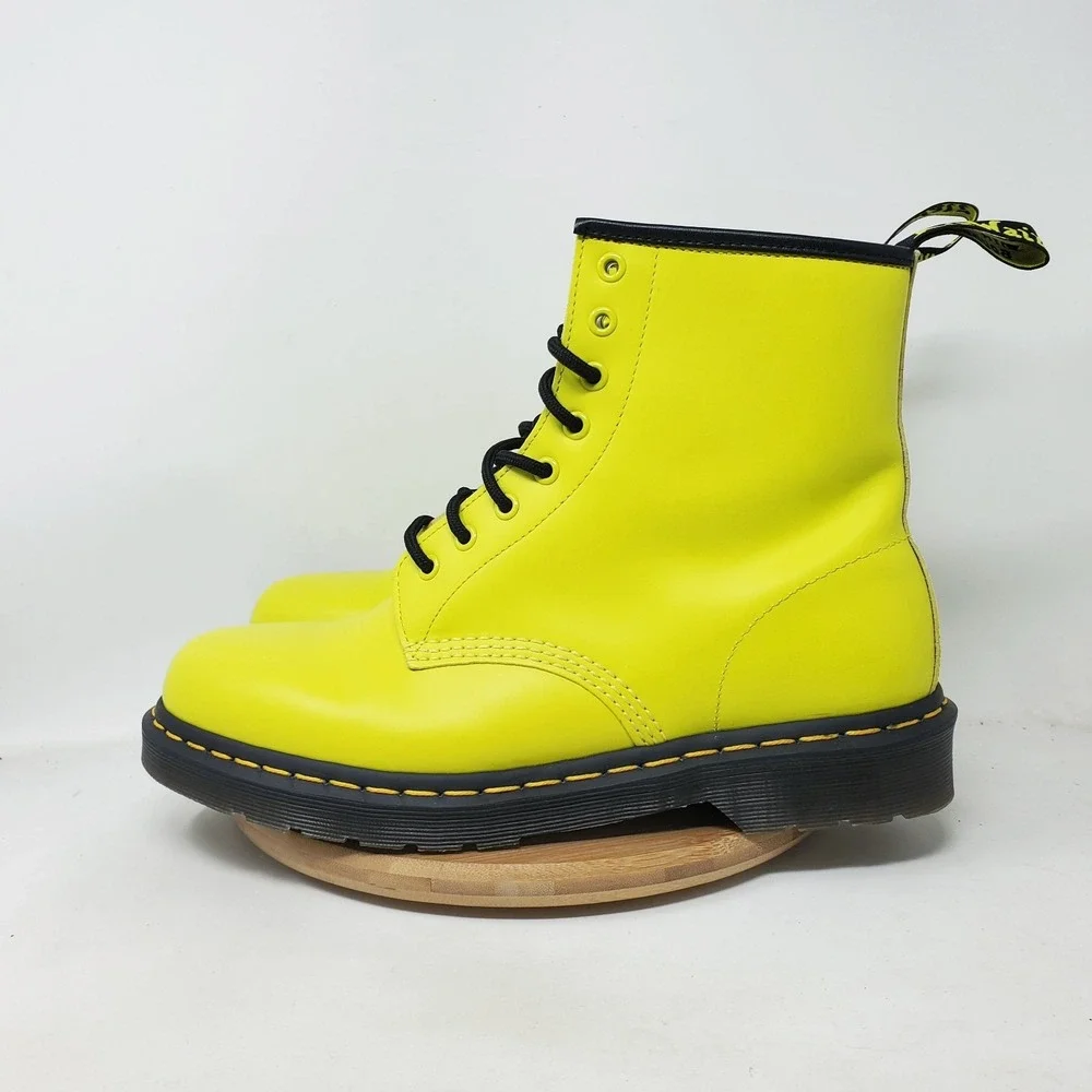 Dr Martens 1460 Boots Mens 10 Neon Yellow Smooth Lace Up Grunge Punk Shoes